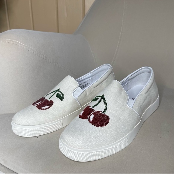 New! Katy Perry Size 7 Shoes Cherry Sequin Print The Kerry Sneaker Slip On - Picture 2 of 5
